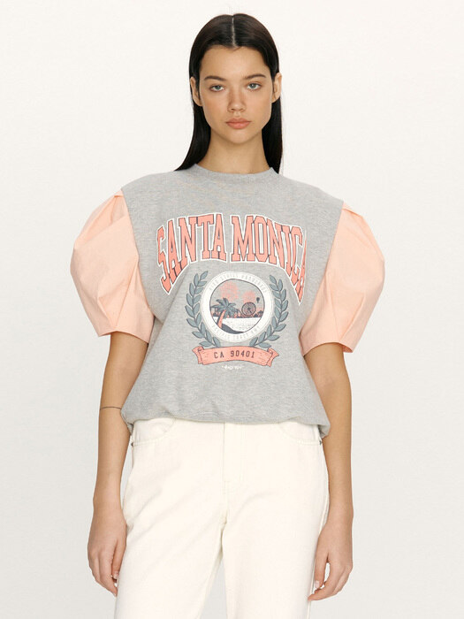 [N]SANTA MONICA Volume sleeve city artwork sweatshirt (Gray&Peach)