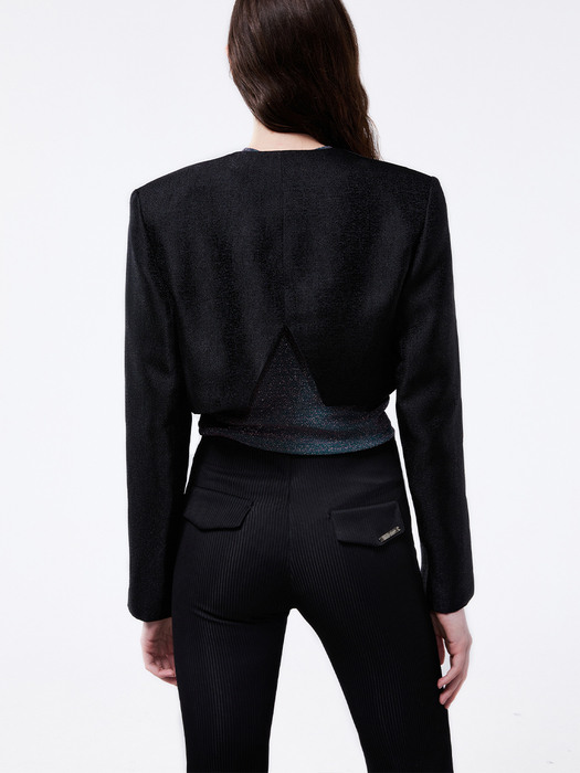 V-cut-out jacquard short jaket (black)