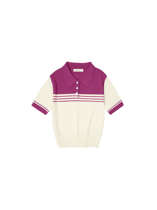 SIKN2033 linen blend collar knit_Violet pink