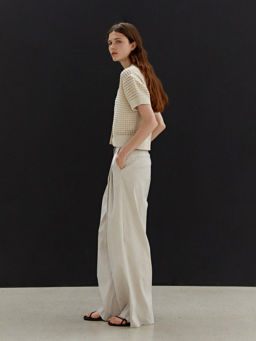 TWR LINEN TWO TUCK SEMI WIDE PANTS OATMEAL