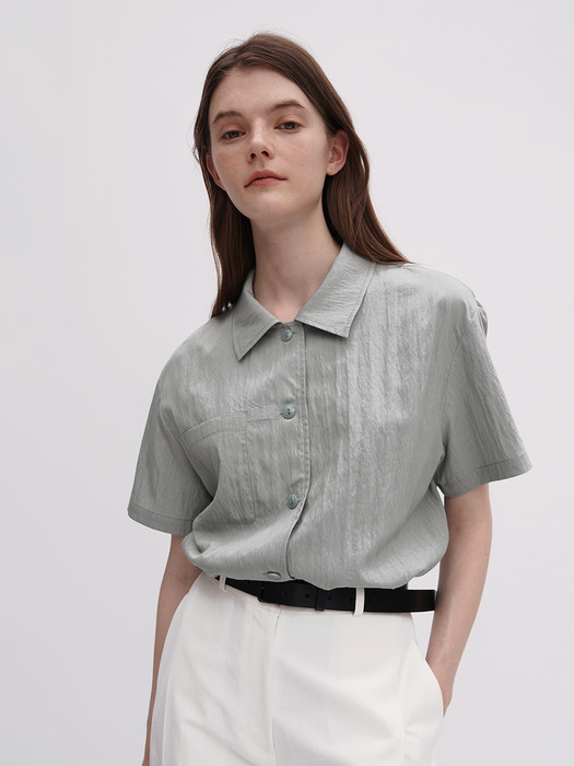 Open-Collar Crop Shirts - Mint