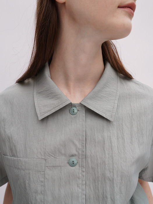 Open-Collar Crop Shirts - Mint