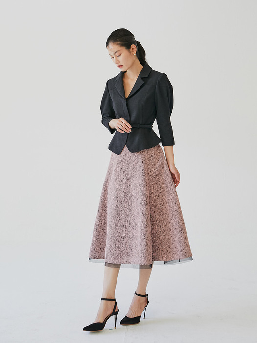 [미전시]ZELDA Bonded lace voluminous skirt (Pink/Ivory/Black)