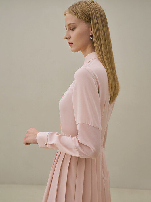 LILIAN See-through pleated skirt dress_light pink