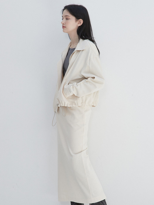 amr1480 (SET)string field jacket + string midi skirt (ivory)