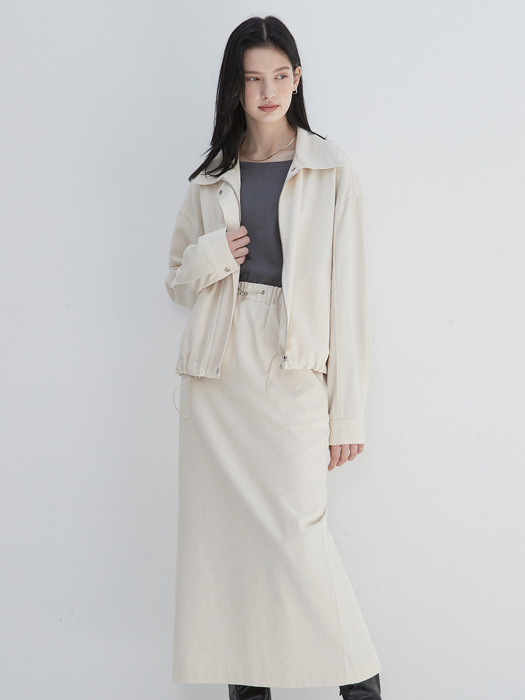 amr1480 (SET)string field jacket + string midi skirt (ivory)