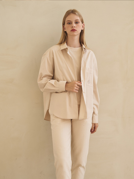MOIRA SIGNITURE OVER FIT COTTON SHIRTS (Beige)
