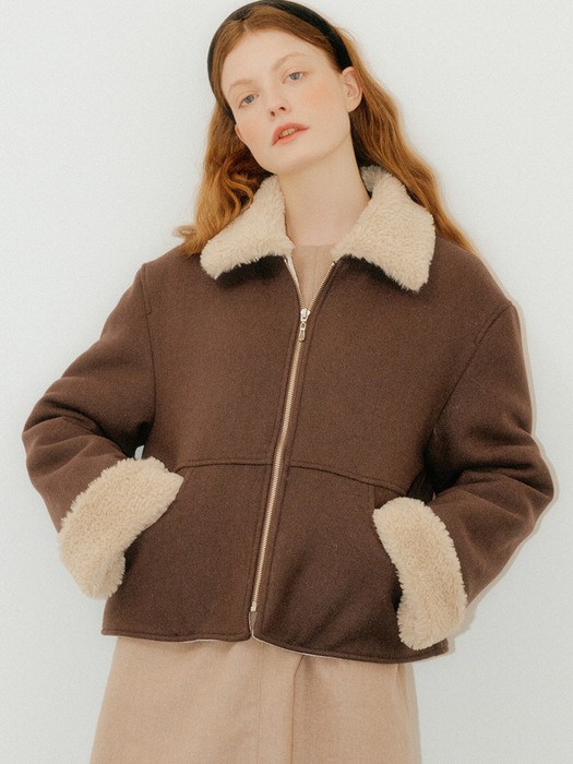 monts 1555 fur trimming zip-up jacket (brown)