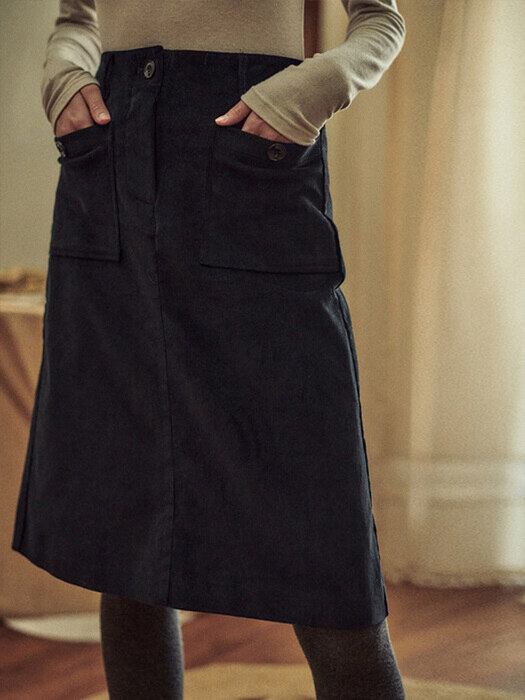 Corduroy Midi Skirt_2color