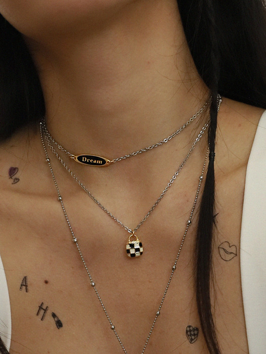[리퍼브상품] Checkerboard bag necklace (Silver)