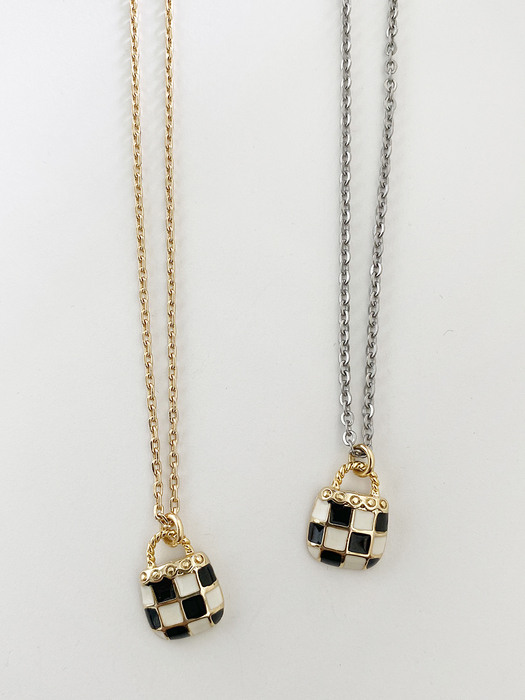 [리퍼브상품] Checkerboard bag necklace (Silver)