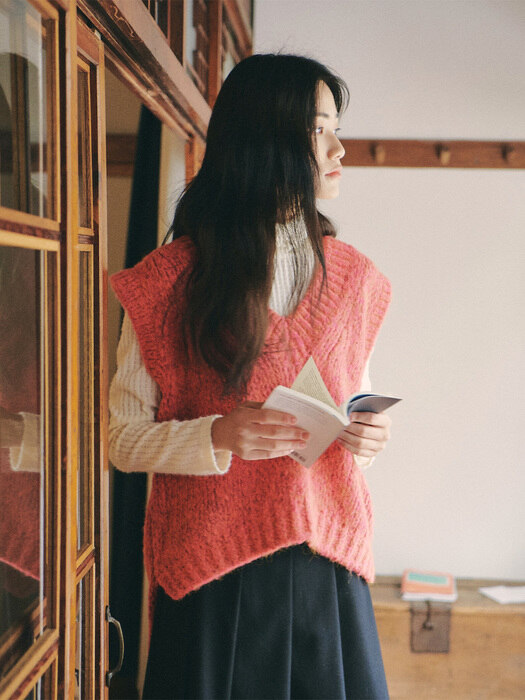 Cotton Candy Wool Knit Vest_hotpink