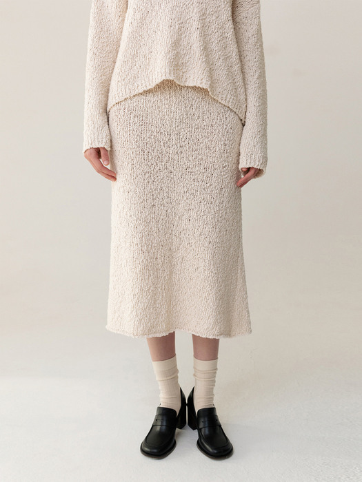 Boucle A-line Knitted Skirt Cream