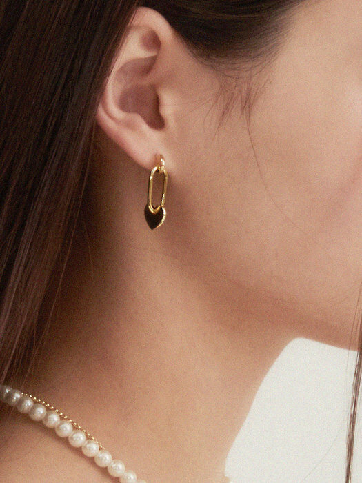 [925 silver post] heart chain earrings