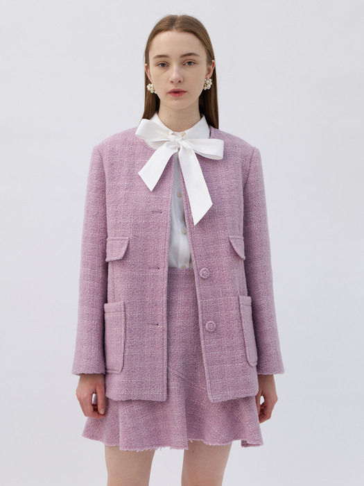 23 Spring_ Violet Boucle Long Jacket