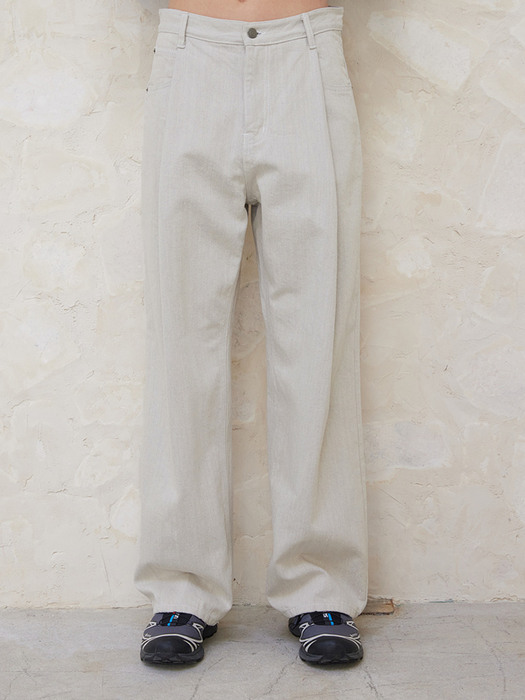 One Tuck Wide Denim Pants [Beige x Grey]