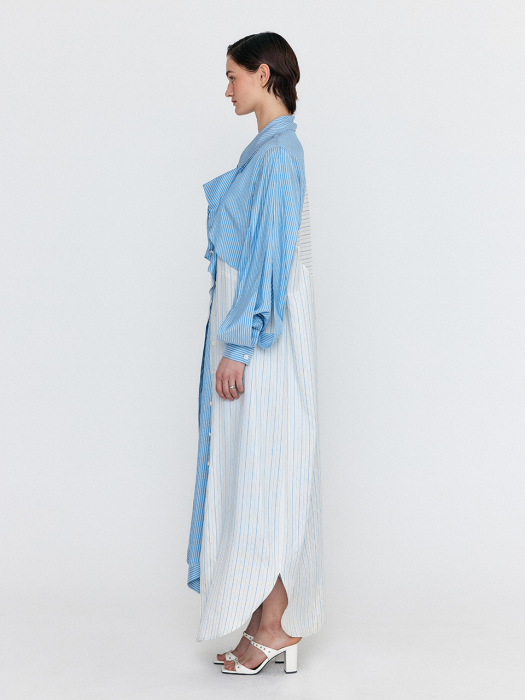 WIANA Shirt Dress - Skyblue/Ivory Stripe