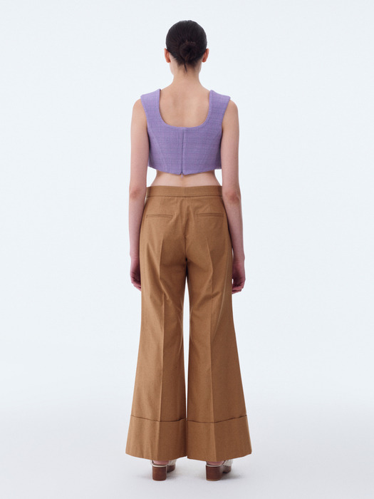 70S BOHEMIAN BIG ROLL UP FLARE PANTS (DARK BEIGE)