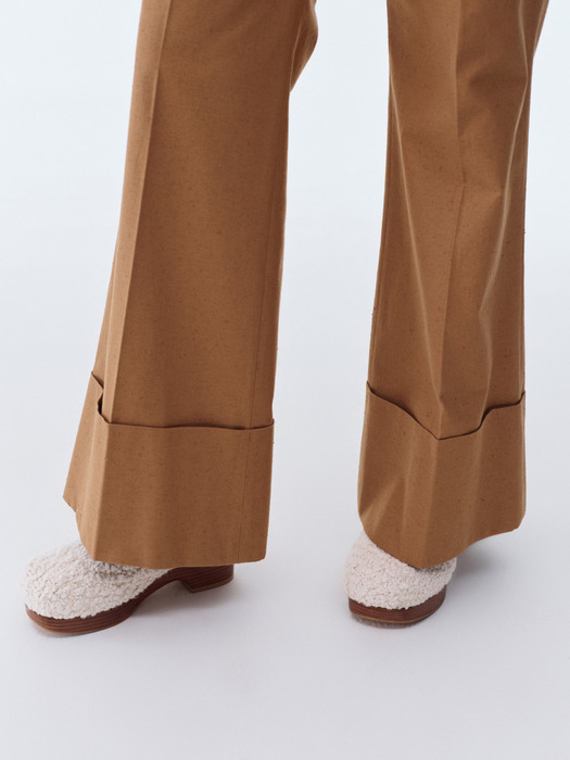 70S BOHEMIAN BIG ROLL UP FLARE PANTS (DARK BEIGE)