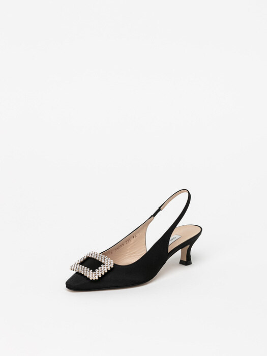 Squaletto Embellished Slingback Pumps in Black Silk Satin