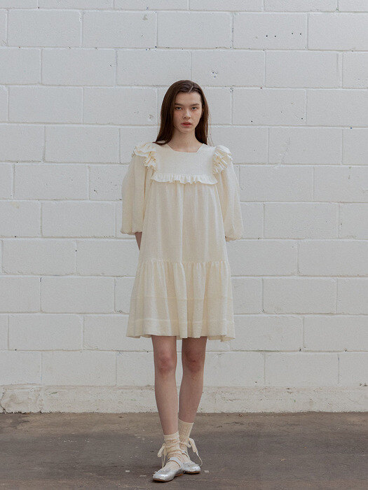 Puff Sleeve Short Dress (Ivory)