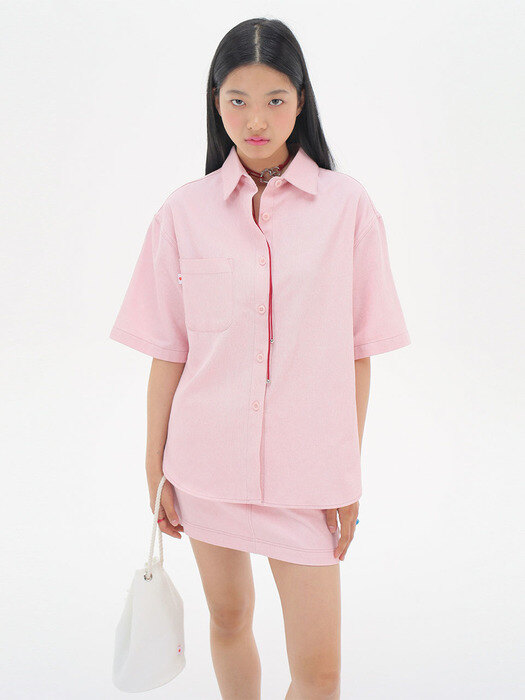 Color Denim Skirt_Light Pink