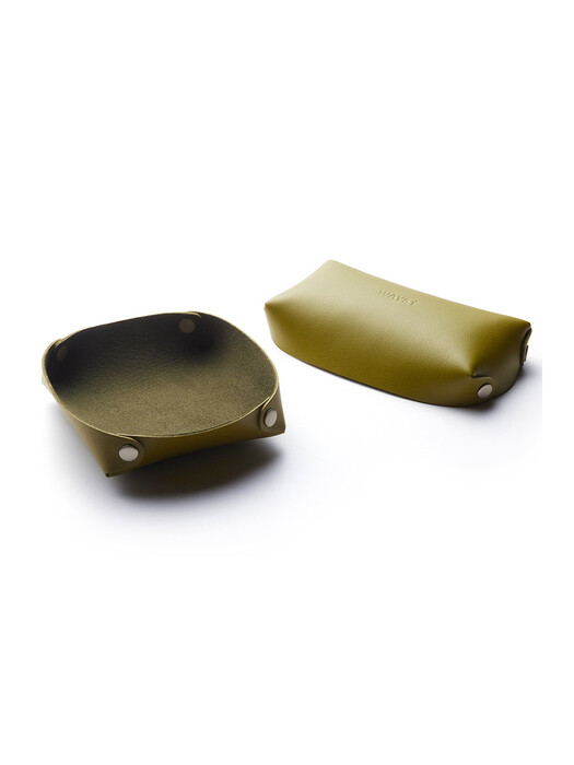 HANDMADE LEATHER TRAY SET_DUST OLIVE