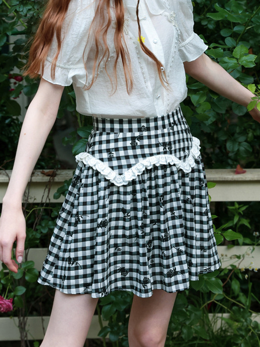 Cest_Retro rose checkboard skirt