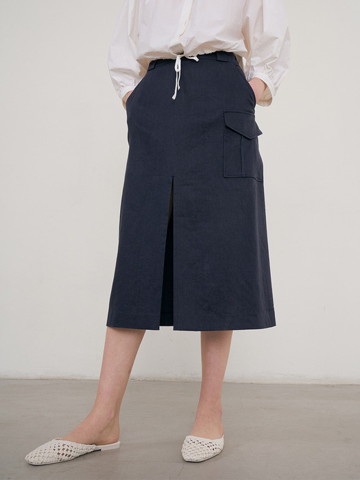  Olivia Pocket Slit Skirt (Navy)
