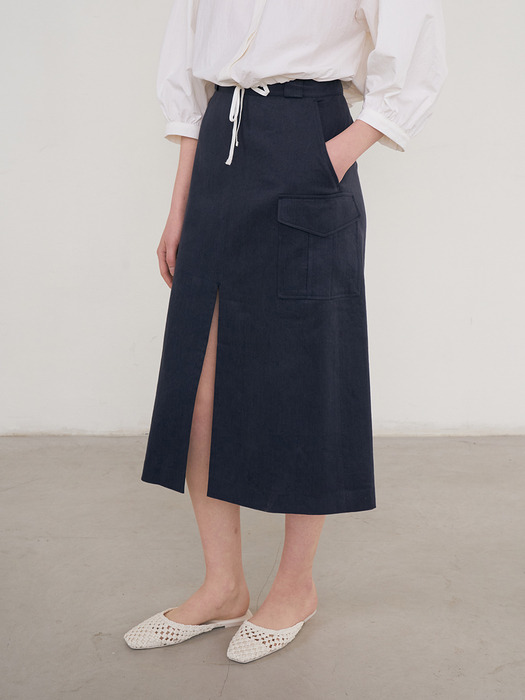  Olivia Pocket Slit Skirt (Navy)