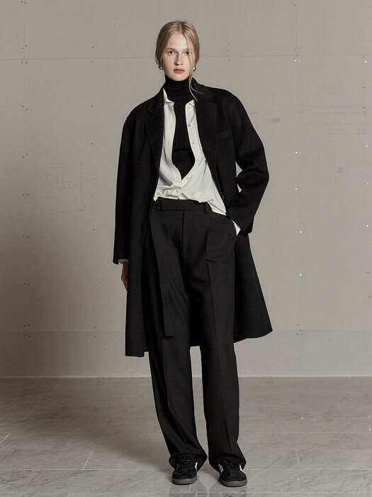SAINT Cashmere Blended Tailored Wool Handmade Coat_Deep Black