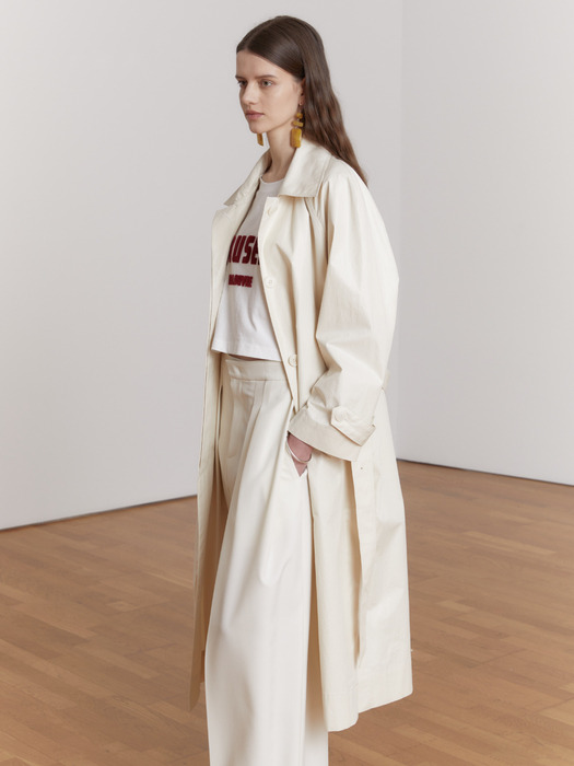 ALEX Coated Cotton Leather like Belted Trench Coat_Ivory