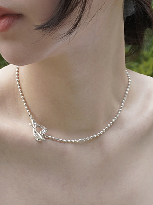 [Silver925] Heart toggle silver ball choker necklace