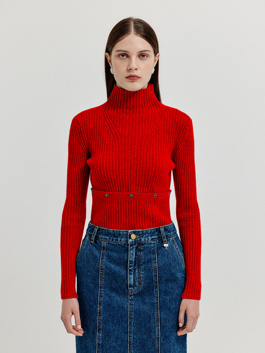 XOLLY Separable Knit Turtleneck - Red