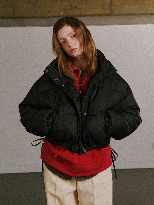 론론]STRING HOODIE SHORT ECO PADDING MATT BLACK