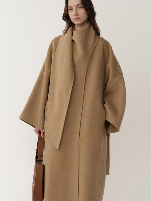 PF23 Draped Scarf Handmade Coat Camel