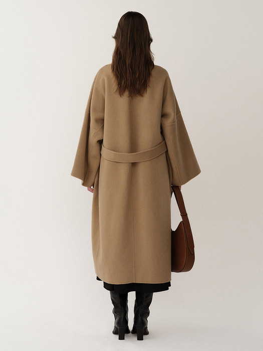 Draped Scarf Handmade Coat Camel