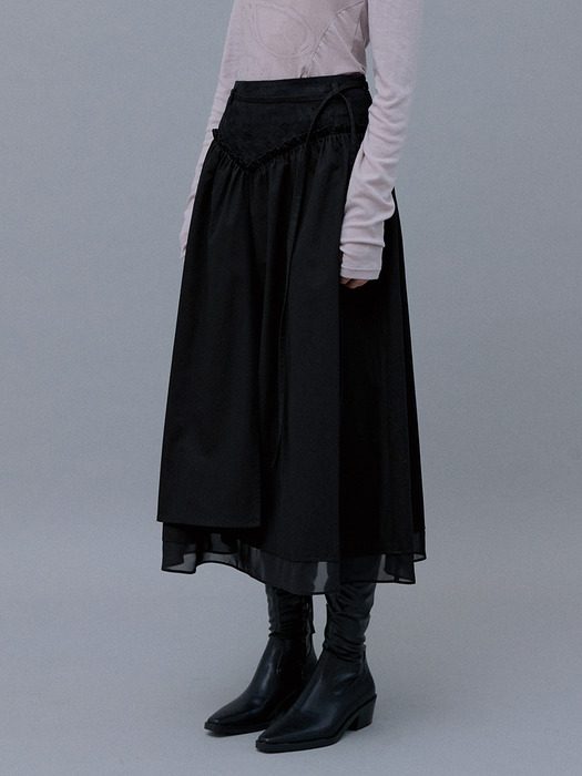 Winter Layered Shirring Skirt (Black)