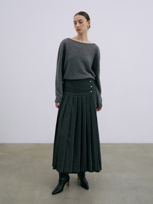 Button Wrinkle Pleated Skirt