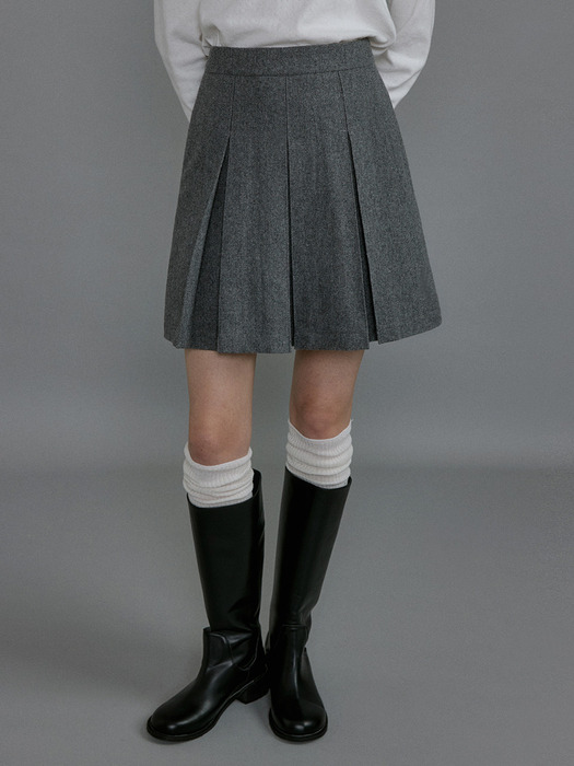 Margaret wool pleats skirt (Grey)
