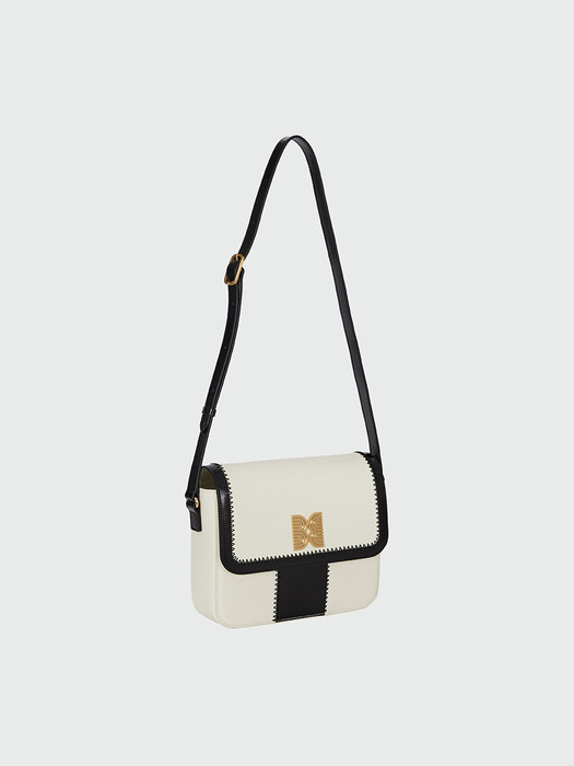 HESTIA Stitched Color Block Square Bag - Black/Ivory