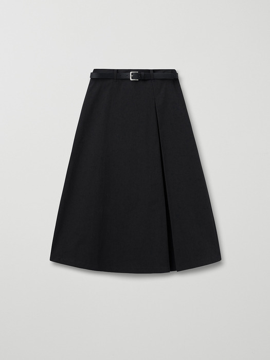 a-line belted long skirt_black