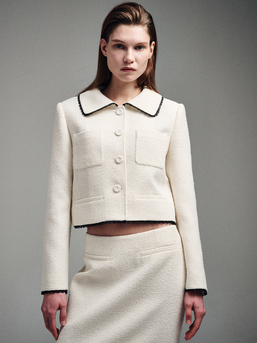 SPRING TWEED CROPPED JACKET LACE_IVORY