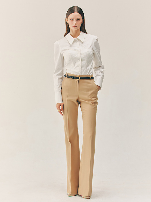 VASHTI Bootcut wool trousers (Camel beige/Black)