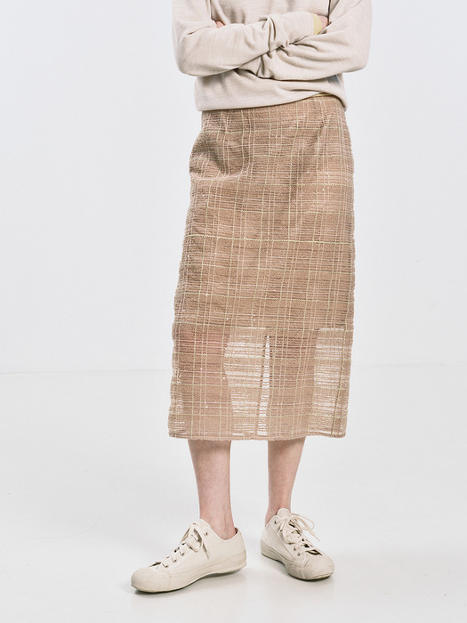 TULLE LAYER PENCIL SKIRT_BEIGE