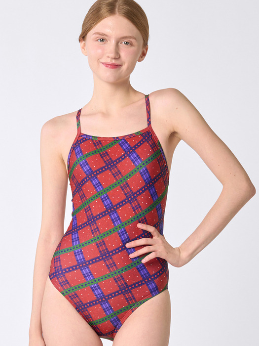 Ribbon Check swimsuit : Red
