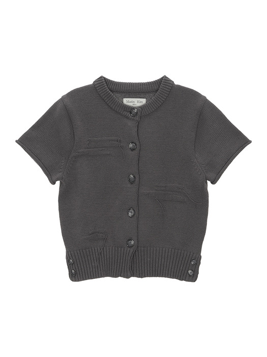 DAMAGE ROUND HALF CARDIGAN IN CHARCOAL