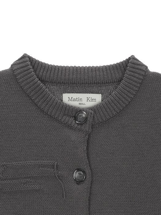 DAMAGE ROUND HALF CARDIGAN IN CHARCOAL