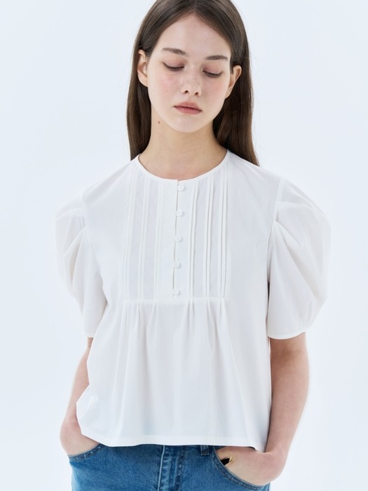 Pintuck Puff Sleeve Blouse_2color