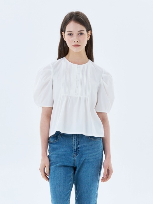 Pintuck Puff Sleeve Blouse_2color